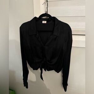 Aritzia Satin Effect Crop Tie Blouse